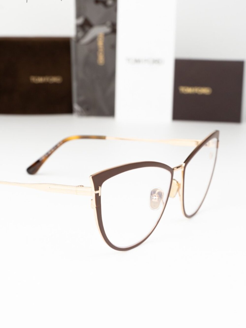 Tom Ford Women Eyeglasses Matte Brown Gold Cat Eye FT5877-B 046 NEW AUTHENTIC - Picture 3 of 10